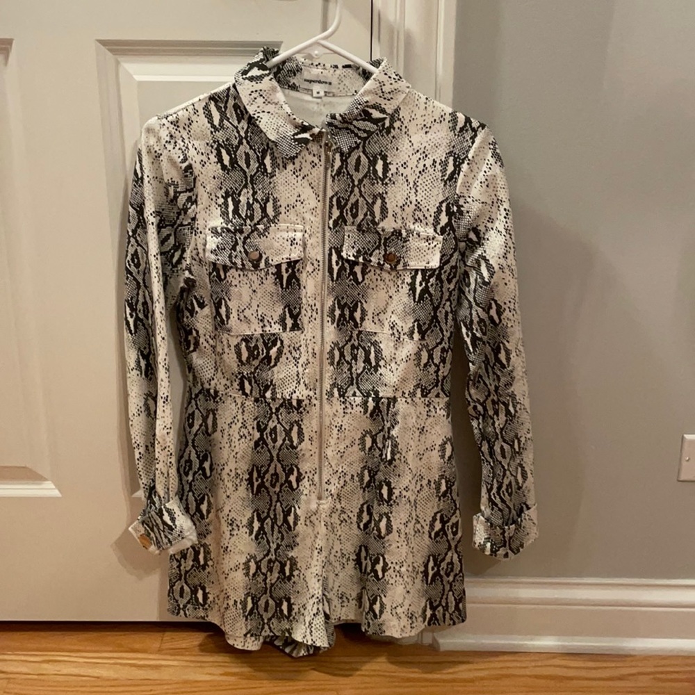 Snakeskin collard romper